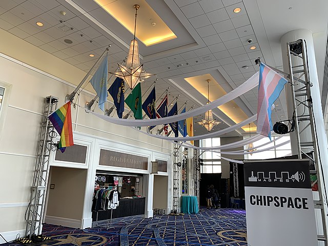 The crowd area and marketplace for Chipspace during MAGFest 2020