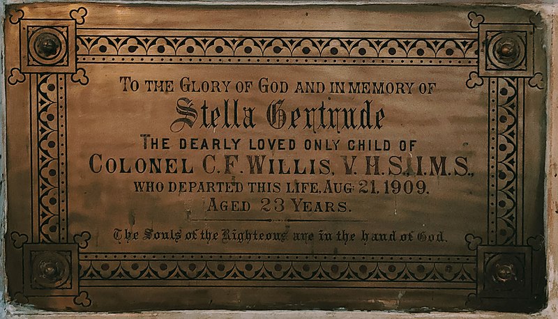 File:Christ Church Mhow Plaque IMS Stella Daughter of Colonel CF Willis.jpg