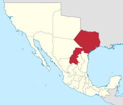 קואווילה וטחאס (באדום) במפת מקסיקו (1824)