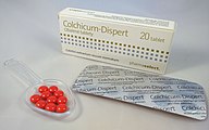 Čeština: Colchium-Dispert, hromadně vyráběný léčivý přípravek, 1 tableta obsahuje 0,5 mg kolchicinu. Výrobce Pharmaselect. English: Colchium-Dispert, proprietary medicinal product, 1 tablet contains 0,5 mg of colchicine. Manufacturer Pharmaselect.