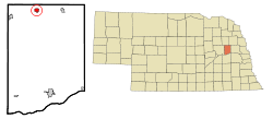 Colfax County Nebraska Incorporated and Unincorporated areas Clarkson Highlighted.svg