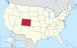 Yhdysvaltain kartta, jossa Colorado korostettuna