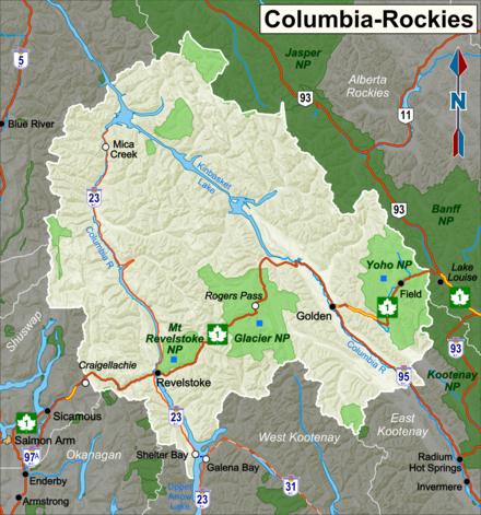 Map of the Columbia-Rockies travel region