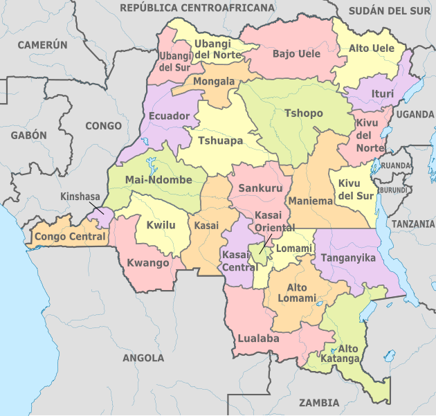 File:Congo DemRep, administrative divisions - es - colored (2015).svg