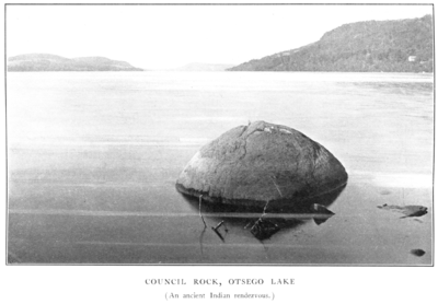 Council Rock, Otsego Lake, from Halsey's The Old New York Frontier