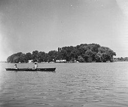Csónak 1955, Szentendrei Duna-ag, szemben a Lupa-sziget. Fortepan 91154.jpg
