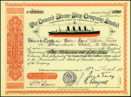 Share of the Cunard Steam-Ship Company, issued 1909