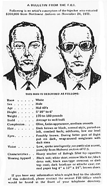 FBI wanted poster of D. B. Cooper DB Cooper Wanted Poster.jpg