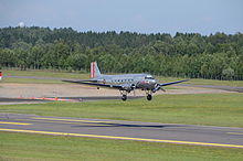 Douglas DC-3 of Dakota Norway landing at Torp