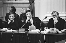 Debate on the government statement. From left to right Wiegel, Van Agt and Andriessen. Debat regeringsverklaring Tweede Kamer vlnr Wiegel Van Agt , Andriessen, Bestanddeelnr 929-5343.jpg