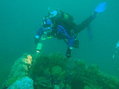 Diver over the funnel