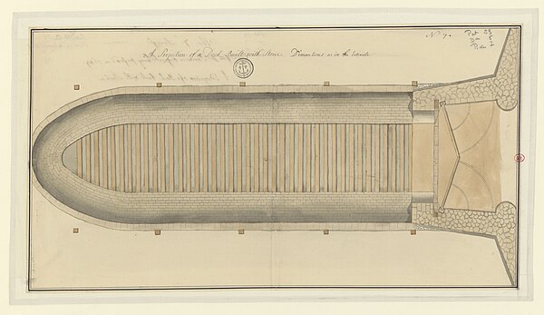 A Projection of a Dock Built with Stone: 1689 drawing by Edmund Dummer.