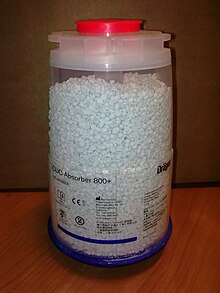 Soda lime canister used in anaesthetic machines to act as a carbon dioxide scrubber. Dragersorb Soda Lime.jpg