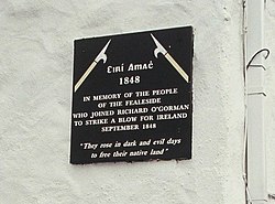 Targa a Duagh che commemora il coinvolgimento locale nella ribellione della Giovane Irlanda del 1848