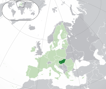 Местоположение на Унгария в Европа.