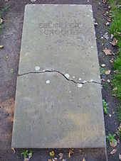 Tombstone from the graveyard scene still in situ at the churchyard of St Chad's Church, Shrewsbury. EbenezerScroogeGrave.JPG