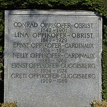 Ernst Oppikofer-Cardinaux (1874–1951) Arzt, Otorhinolaryngologe, Klinikleiter, Hochschullehrer. Autor. Nelly Oppikofer-Cardinaux (1883–1969). Grab, Friedhof am Hörnli