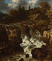 Landscape with Waterfall label QS:Len,"Landscape with Waterfall" label QS:Lpl,"Pejzaż z wodospadem" label QS:Lnl,"Landschap met waterval" 1671-1675. oil on canvas medium QS:P186,Q296955;P186,Q12321255,P518,Q861259 . 88.8 × 102 cm (34.9 × 40.1 in). Warsaw, National Museum in Warsaw (MNW).