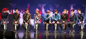 "Call Me Baby" by Exo (pictured) had the highest score of 2015, with 12,681 points on the April 10th broadcast. Exo at Ex'Act press conference June 2016.png