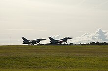 Two General Dynamics F-16 Fighting Falcons taking off from Rygge