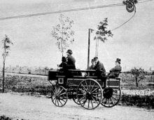 World's first trolleybus, Berlin 1882 First Trolleybuss of Siemens in Berlin 1882.gif