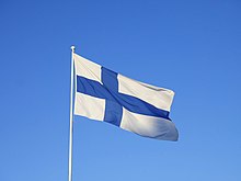 Flag of Finland waving from a pole Flag of Finland 20181206.jpg
