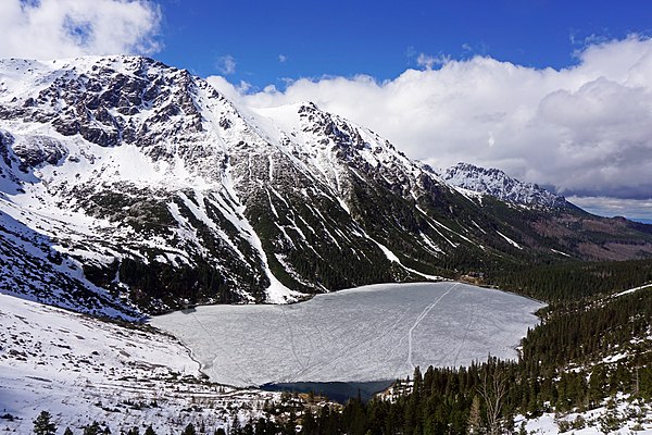 Morskie Oko ("Sea Eye"), the largest lake in the Tatra mountains, is found at an elevation of 1,395m and is surrounded by peaks that rise about 1,000m