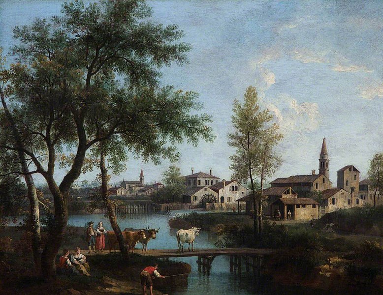 File:Giovanni Battista Cimaroli (1687-1771) - Landscape with Cows Crossing a Bridge near a Town - 108840 - National Trust.jpg