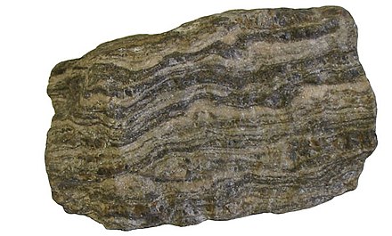 Gneiss, a foliated metamorphic rock.