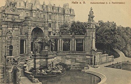 Halle (Saale), Sachsen Anhalt Poststraße, Kaiser Wilhelm Denkmal (2) (Zeno Ansichtskarten)