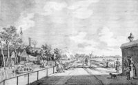 De Trekvaart en de Trekvliet in Den Haag, gezien vanaf het Zieken circa 1760 date QS:P,+1760-00-00T00:00:00Z/9,P1480,Q5727902 Engraving and etching 23.3 × 38.3 cm The Hague, Haags Gemeentearchief Inventory number gr. B 245