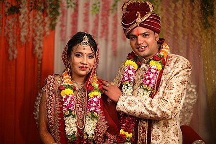 Indian Hindu bride and groom on wedding day