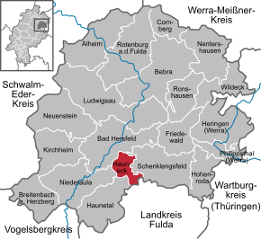 Poziția comunei Hauneck pe harta districtului Hersfeld-Rotenburg