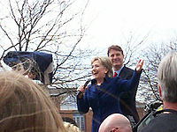 Hillary Clinton and Evan Bayh campaigning in Terre Haute, Indiana. Hillary Clinton and Evan Bayh.jpg