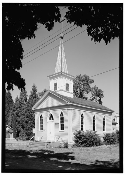 File:Historic American Buildings Survey, August, 1971 GENERAL VIEW FROM SOUTH WEST. - St. Joseph's Roman Catholic Church, Fourth and D Streets, Jacksonville, Jackson County, OR HABS ORE,15-JACVI,65-2.tif