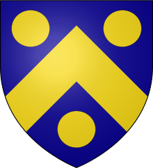 Arms of the Chief of Clan Hope, the Hope Baronet of Craighall: Azure, a chevron or between three bezants Hope of Craighall arms.svg