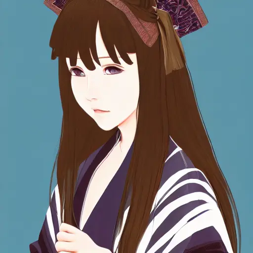 ファイル:Illustration of a woman in a kimono created by Stable Diffusion.webp