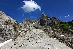 Below the summit of Säntis. Note the almost barren landscape with some patches of tundra and snow.