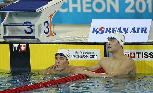 Sun and Park Tae-hwan at the 2014 Asian Games