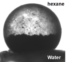 Figure 2. An interfacial water marble sitting on the hexane-water interface. Interfacial liquid marble.png