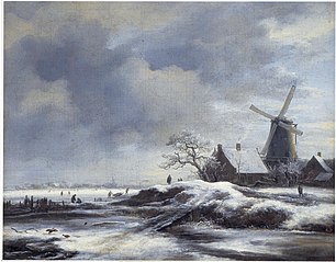 Paysage d'hiver avec un moulin à vent