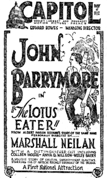 1921 New York City newspaper ad for the film. John barrymore in the lotus eater ad.png