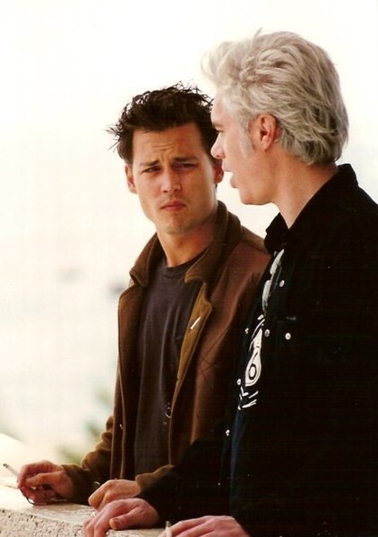 Johnny Depp (left) with Jarmusch at the Cannes Film Festival in 1995
