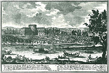 Boote vor dem Palais Althan-Pouthon um 1720 in der Roßau auf einem Arm der Donau