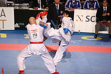 Karate maailmameistrivõistlused Tamperes 2006: Marko Luhamaa (vasakul) ja Mohanad Mohamed