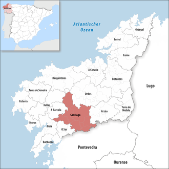 Die Lage der Comarca Santiago in der Provinz A Coruña