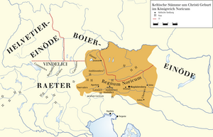 The Celtic Kingdom of Noricum covering most of present Austria in 1 A.D. Kelten Austria.png