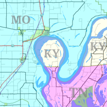 Kentucky Bend and surrounding area
.mw-parser-output .legend{page-break-inside:avoid;break-inside:avoid-column}.mw-parser-output .legend-color{display:inline-block;min-width:1.25em;height:1.25em;line-height:1.25;margin:1px 0;text-align:center;border:1px solid black;background-color:transparent;color:black}.mw-parser-output .legend-text{}
Missouri (MO)
Tennessee (TN)
Kentucky (KY) Kentucky Bend map.png