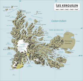 Carte des îles Kerguelen.