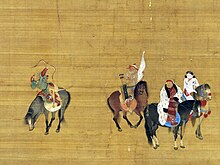 This c. 1280 painting depicts an archer shooting a traditional Mongol bow from horseback. KhubilaiOnTheHunt Cropped.jpg